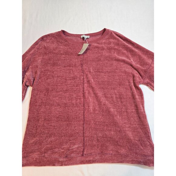 Lukse Womens Dusty Rose Ribbed Texture Long-Sleeve top Velour size 1X New - Picture 5 of 11